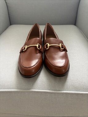 Jcrew Classic Brown Leather Women's Loafers with Gold Bit Detail
